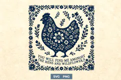 Folk Chicken SVG | Hens and Wildflowers Farmhouse Clipart Product Image 1