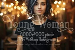 T Shirt Mockup, Young Woman Wearing Black T-Shirt Photo, p11 Product Image 1
