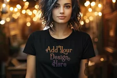 T Shirt Mockup, Young Woman Wearing Black T-Shirt Photo, p11 Product Image 2
