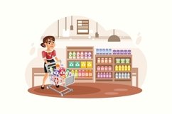Young Woman shopping at supermarket Vector Illustration Product Image 1