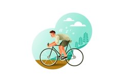 Youth riding a bicycle while listening to music Product Image 1