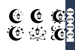 Crescent moon with hanging lantern and stars vector black si Product Image 1