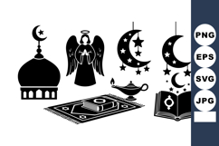 Islamic symbols crescent stars mosque lamp angel prayer rug Product Image 1