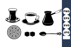 Traditional Turkish coffee with cezve cup saucer and sugar Product Image 1