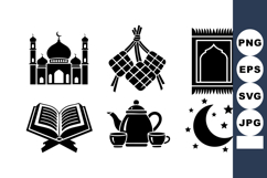 Islamic symbols vector including mosque, ketupat, prayer ru Product Image 1