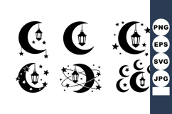 Crescent moon and lantern vector icons with stars and celest Product Image 1