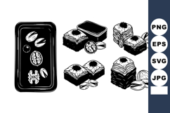 Traditional baklava dessert pieces and nuts black silhouette Product Image 1