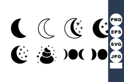 Crescent moon icons collection with stars phases and mystica Product Image 1