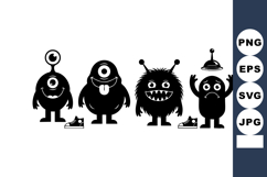 Cute black silhouette cartoon monsters with one eye and funn Product Image 1