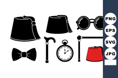 Vintage accessories including fez hats bow tie round glasse Product Image 1