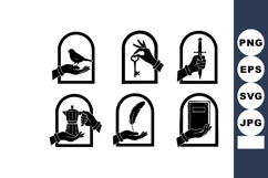 Hands holding various symbolic objects including bird, key, Product Image 1