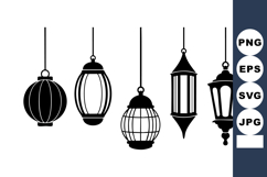 Hanging black and white vintage lanterns silhouette decorati Product Image 1