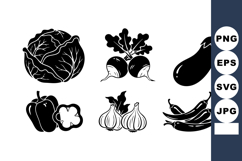 Fresh vegetable icons collection black silhouette style with Product Image 1