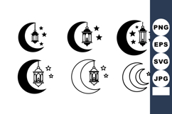 Crescent moon with hanging lantern and stars silhouette vect Product Image 1