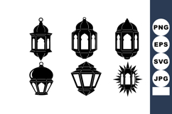 Black vintage hanging lantern silhouettes with ornamental d Product Image 1