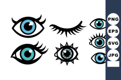 Blue eye icons with lashes and pupil designs in vector style Product Image 1