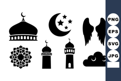 Islamic symbols vector including mosque domes minarets cres Product Image 1
