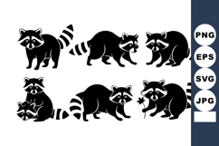 Raccoon silhouettes in various playful poses vector for cre Product Image 1