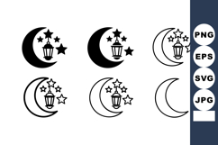 Crescent moon and lantern vector icons with stars and night Product Image 1