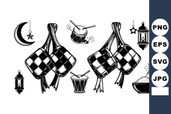 Ketupat rice cakes with moon lantern drum and stars for Eid Product Image 1