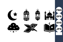Islamic symbols crescent star mosque lantern prayer book and Product Image 1