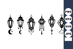 Traditional Islamic lantern icons with crescent moon and dec Product Image 1