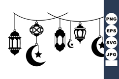 Hanging Islamic lanterns and crescent moons decoration for R Product Image 1