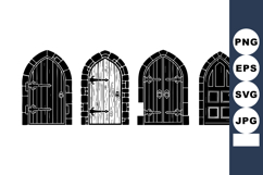 Gothic style medieval wooden doors with stone arch frames ve Product Image 1