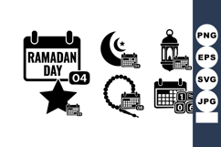 Ramadan Day calendar icons with crescent moon lantern prayer Product Image 1