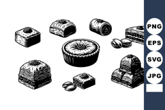 Assorted vintage style pastry and dessert icons hand drawn s Product Image 1