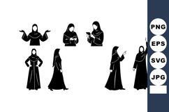 Woman in abaya vector showing various gestures and holding Product Image 1
