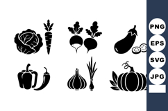 Fresh vegetable icons with cabbage carrot beetroot eggplant Product Image 1