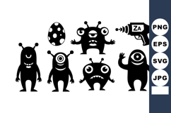 Alien monsters collection with egg and laser gun cartoon vec Product Image 1