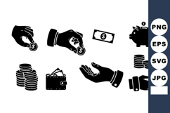 Hand and Money Icons Vector with Coins Wallet Piggy Bank an Product Image 1