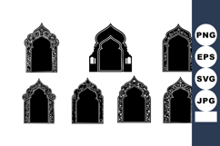 Ornate Islamic window frame vector with decorative arch sha Product Image 1