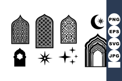 Islamic geometric window patterns with crescent moon and sta Product Image 1