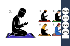 Muslim Man Praying on Prayer Mat Various Positions Vector Il Product Image 1