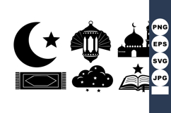Islamic religious symbols crescent star mosque lantern praye Product Image 1