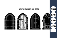 Medieval doorways collection with gothic arch designs in bla Product Image 1