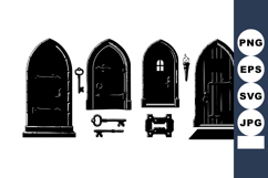 Gothic arched doors with vintage keys and medieval locking m Product Image 1