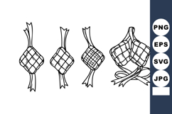 Ketupat traditional rice cake woven palm leaf vector outline Product Image 1