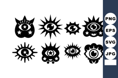Abstract mystical eye symbols with stars and sun rays in bla Product Image 1