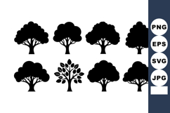 Silhouette tree icons with various foliage shapes in black v Product Image 1