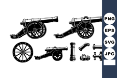 Vintage black and white cannon vector with old artillery pi Product Image 1