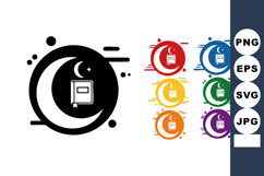 Book and Crescent Moon Icon with Modern Abstract Design in S Product Image 1