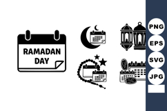 Ramadan Day calendar icons with crescent moon, lanterns, pra Product Image 1