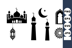 Islamic mosque silhouette with crescent moon star lantern mi Product Image 1