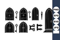 Gothic style black medieval door and vintage key vector for Product Image 1