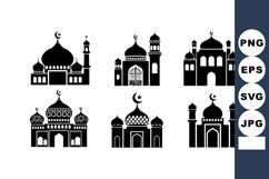 Islamic mosque silhouette icons with crescent moons and dom Product Image 1