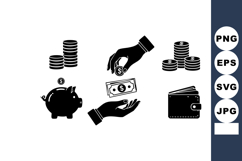 Money saving and financial management icons with piggy bank Product Image 1